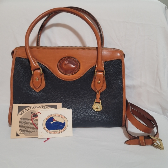 Dooney & Burke Rare Black & British Tan Vintage Shoulder Satchel - Picture 1 of 12